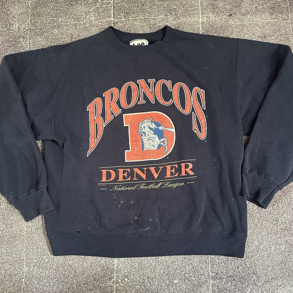 Men's Vintage 90's Lee NFL Denver Broncos Navy Blue Crewneck Sweatshirt Sz M